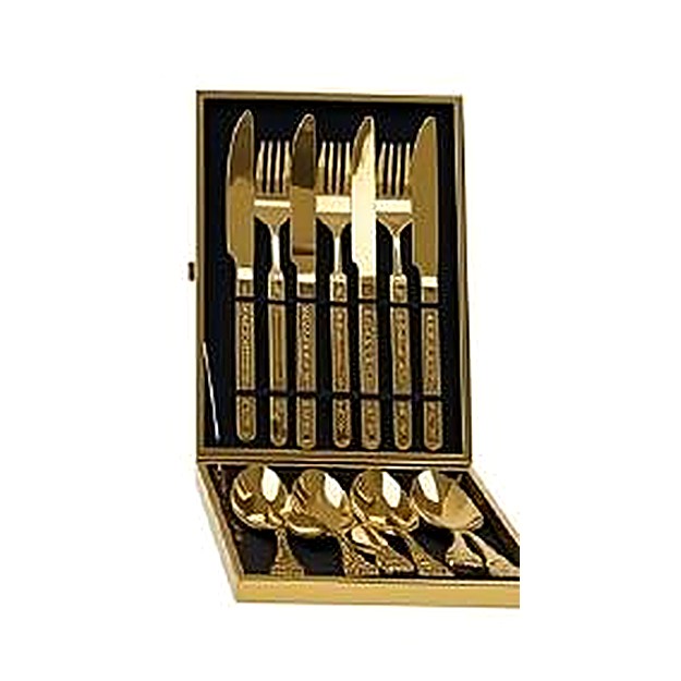 Coffret Couverts Noir & Or, Manche Ciselé
