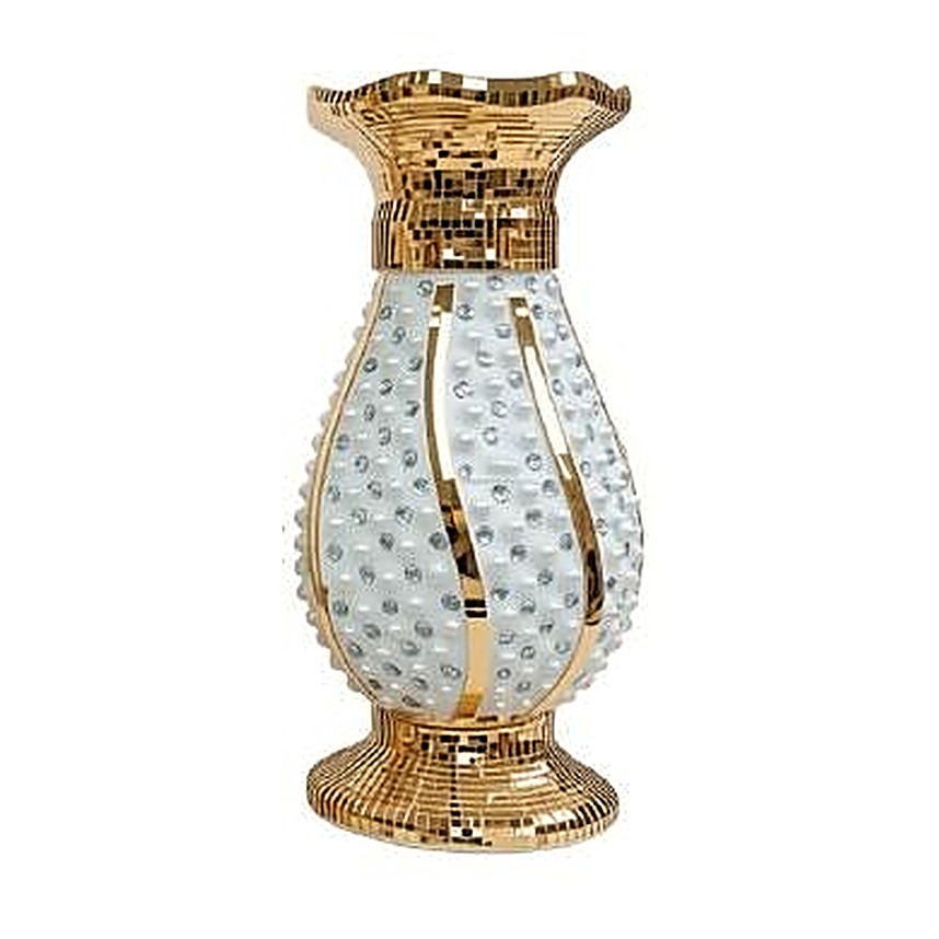 Vase Amphore Mosaïque Or & Blanc Perlé