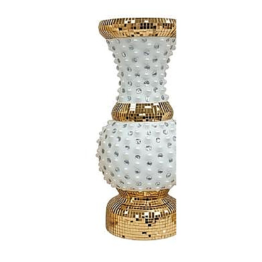 Vase Bulbe Mosaïque Or & Blanc Perlé