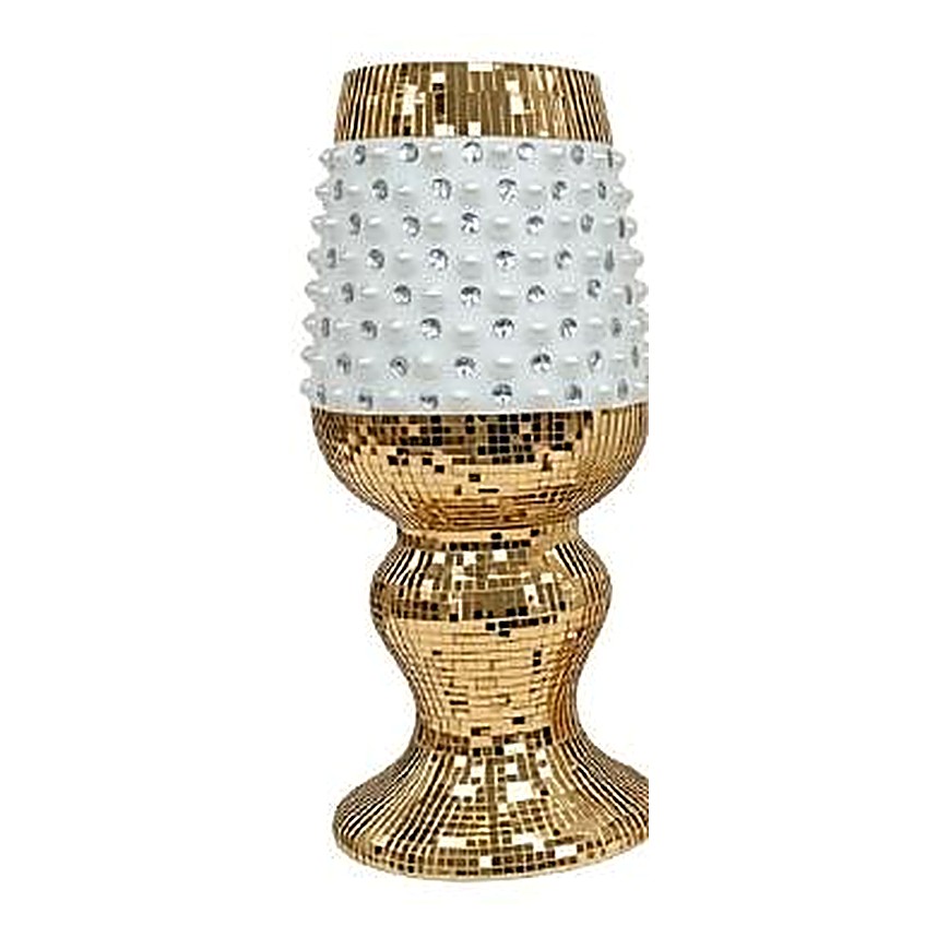 Vase Goblet Mosaïque Or & Blanc Perlé